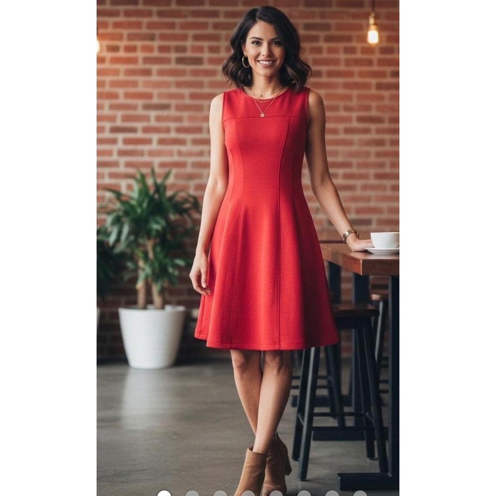 Maeve Anthropologie Bright Red Debutant Fit and Flare Scuba Dress s
